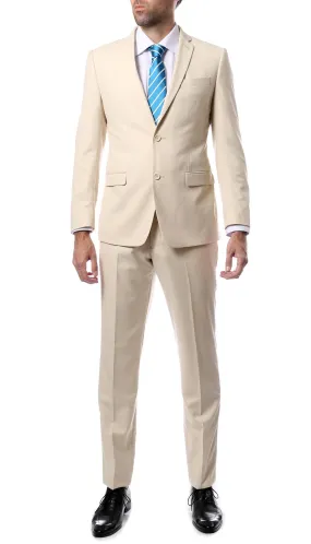 Mens 2 Piece 2 Button Slim Fit Tan Zonettie Suit