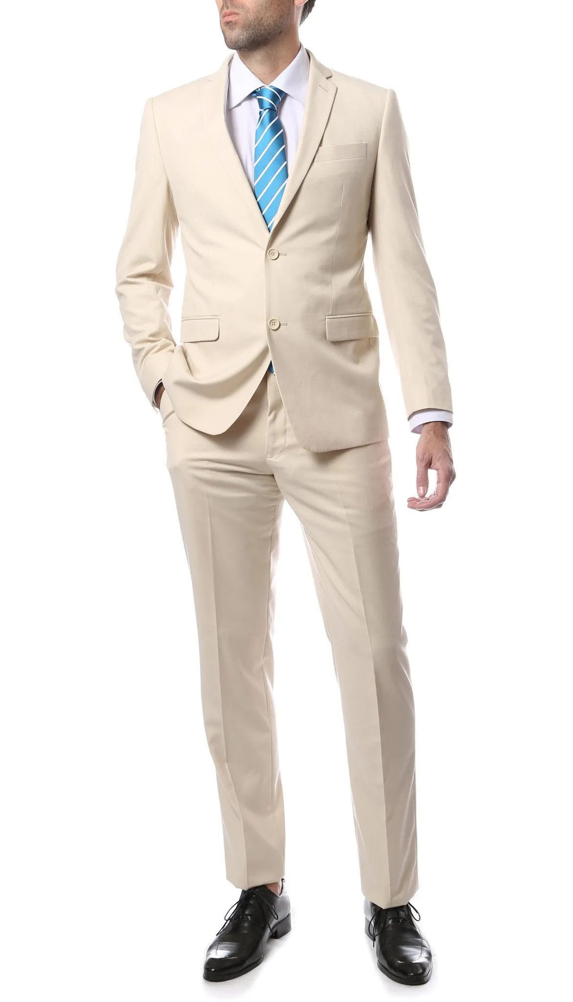 Mens 2 Piece 2 Button Slim Fit Tan Zonettie Suit