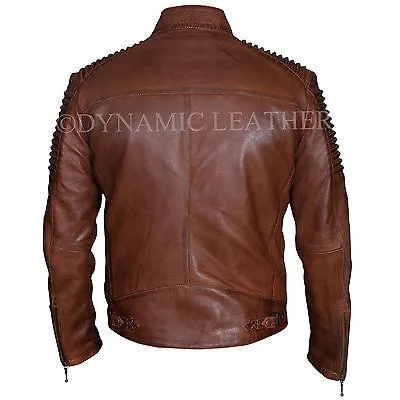 Mens Brown Vintage Antique Cafe Racer MC motorbike Leather jacket