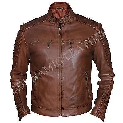 Mens Brown Vintage Antique Cafe Racer MC motorbike Leather jacket