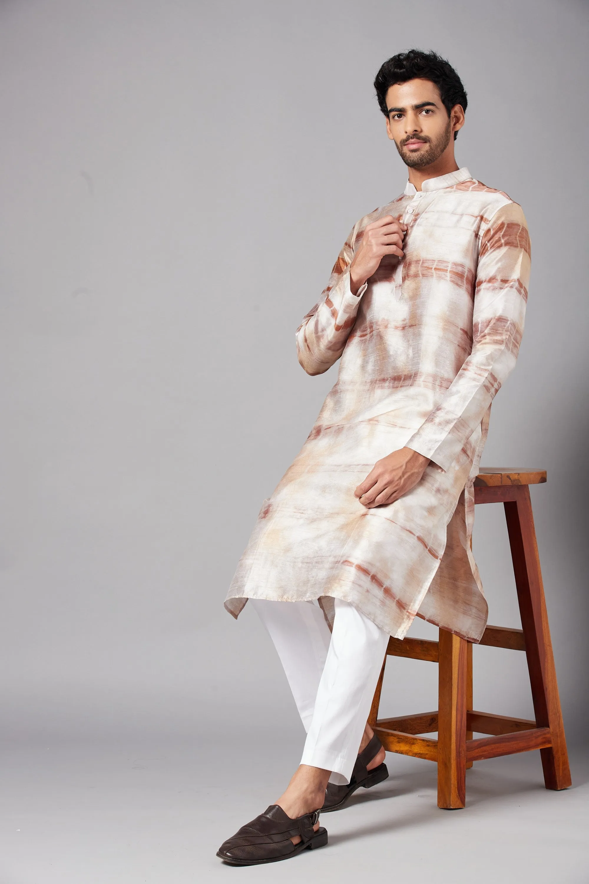 Men's Browtin Brown Tie & Die Kurta With Crop Pants - Hilo Design