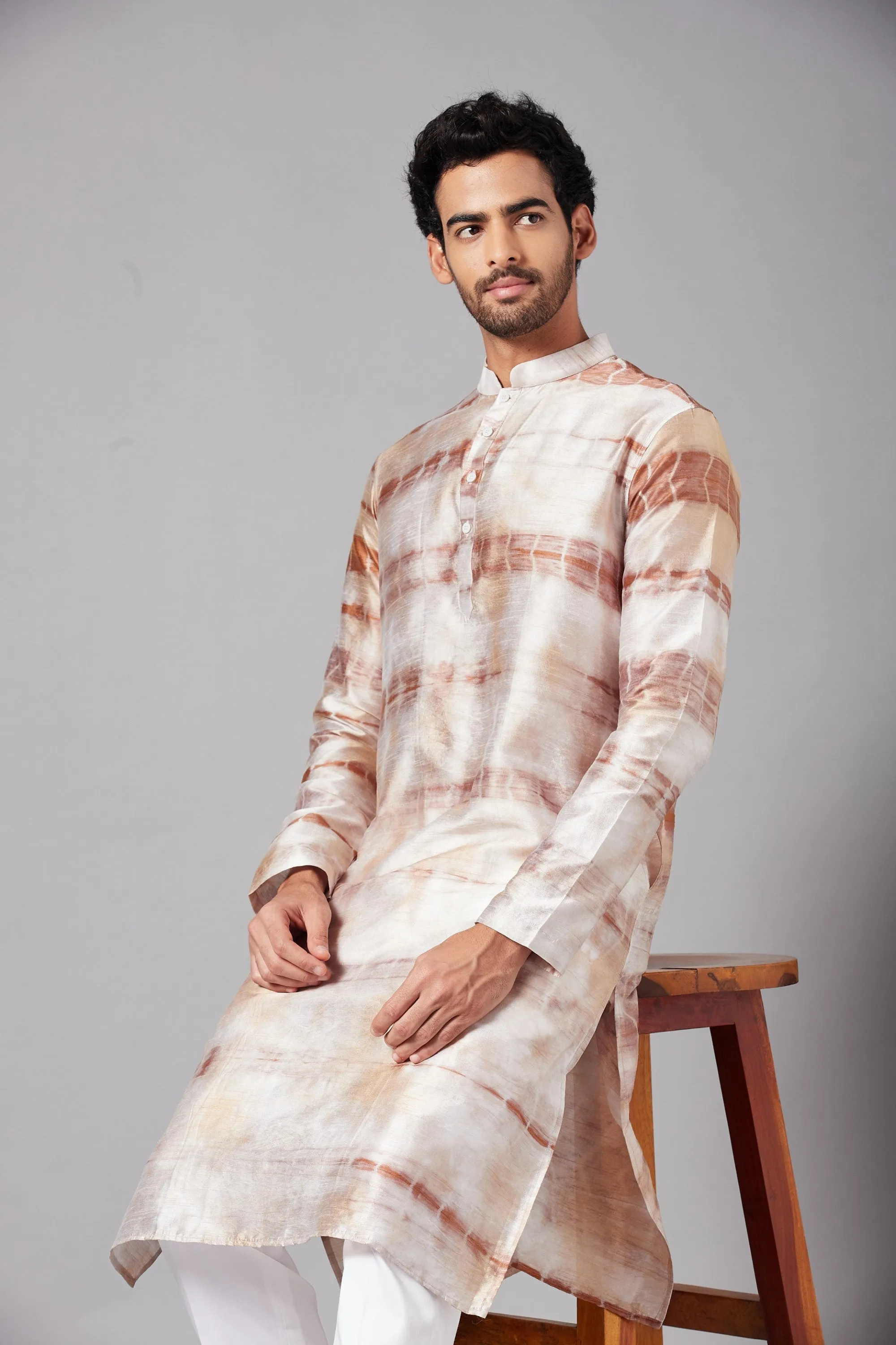 Men's Browtin Brown Tie & Die Kurta With Crop Pants - Hilo Design