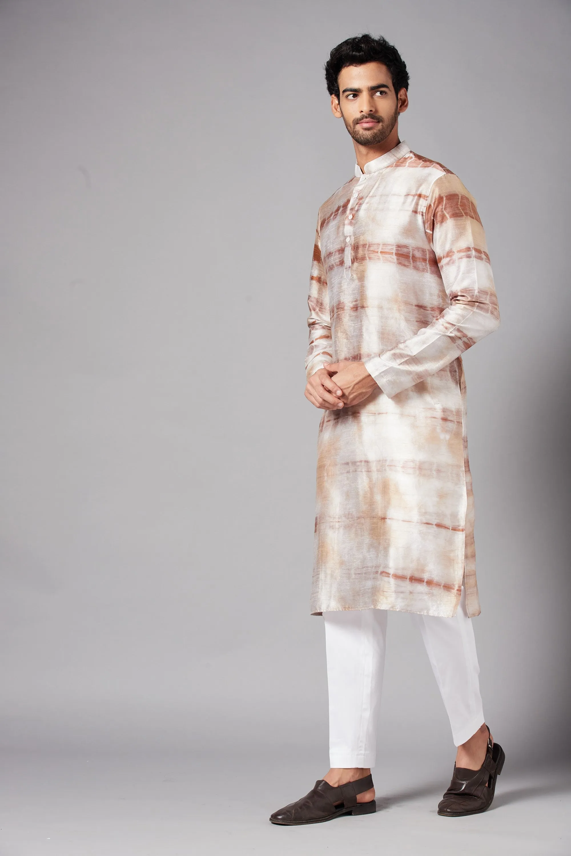 Men's Browtin Brown Tie & Die Kurta With Crop Pants - Hilo Design