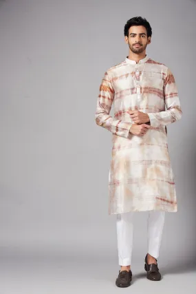 Men's Browtin Brown Tie & Die Kurta With Crop Pants - Hilo Design