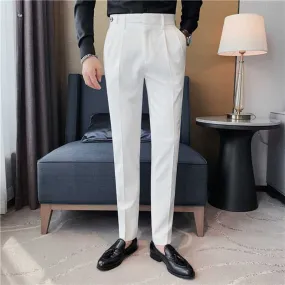 Men's Business Slim Fit Dress Pants Solid Color Casual Trousers