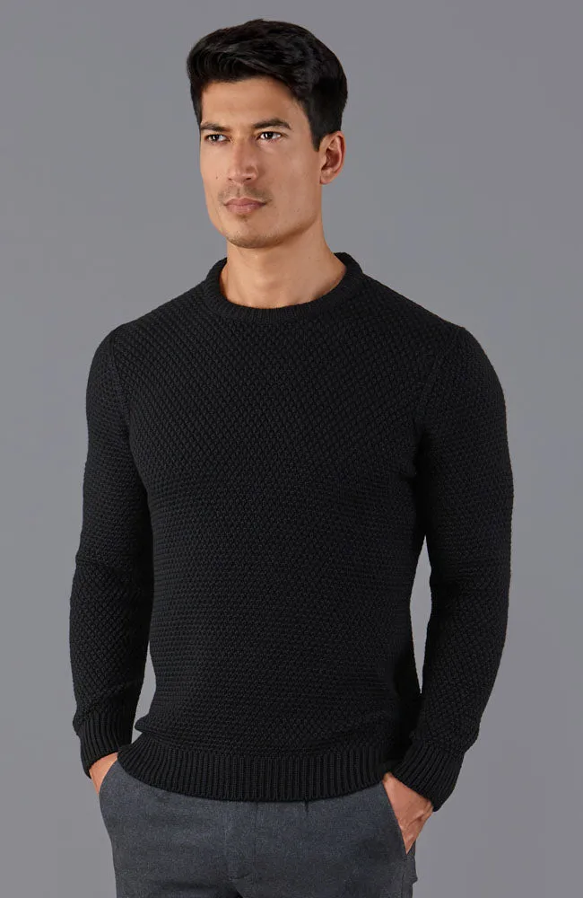 Mens Chunky Merino Moss Stitch Fisherman Jumper