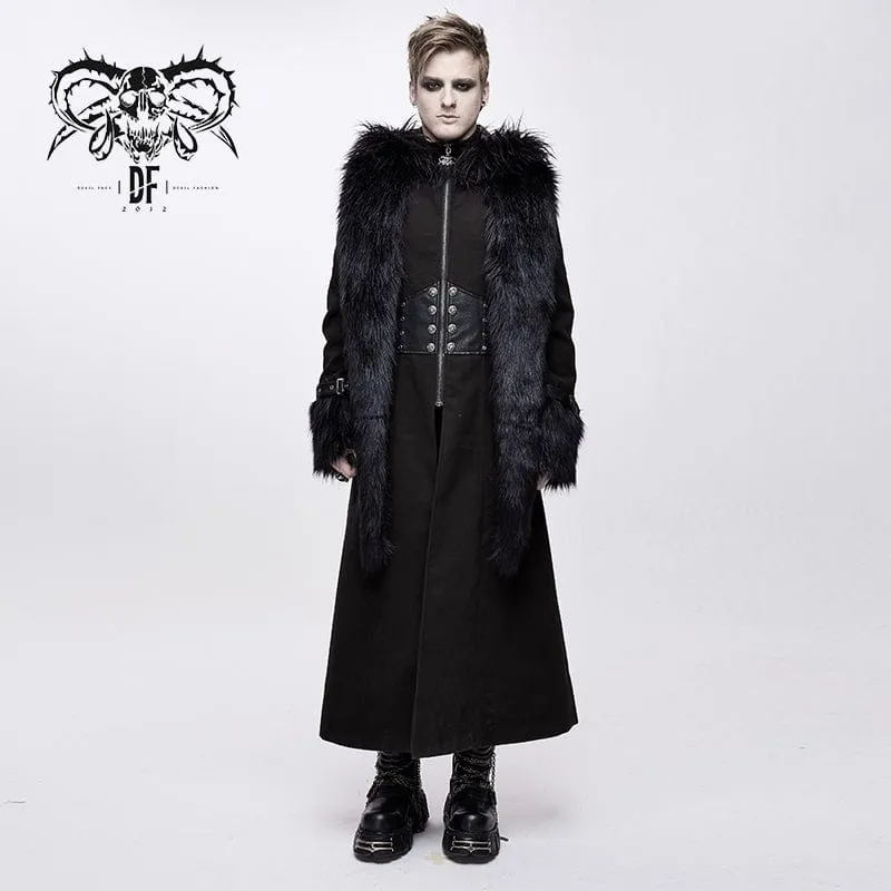 Men's Goth Fur Collar Hooded Woolen Overcoat