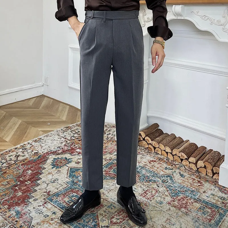 Mens High Waisted Straight Casual Trousers