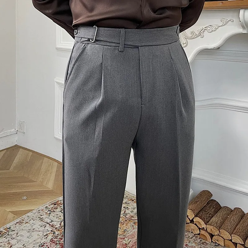 Mens High Waisted Straight Casual Trousers