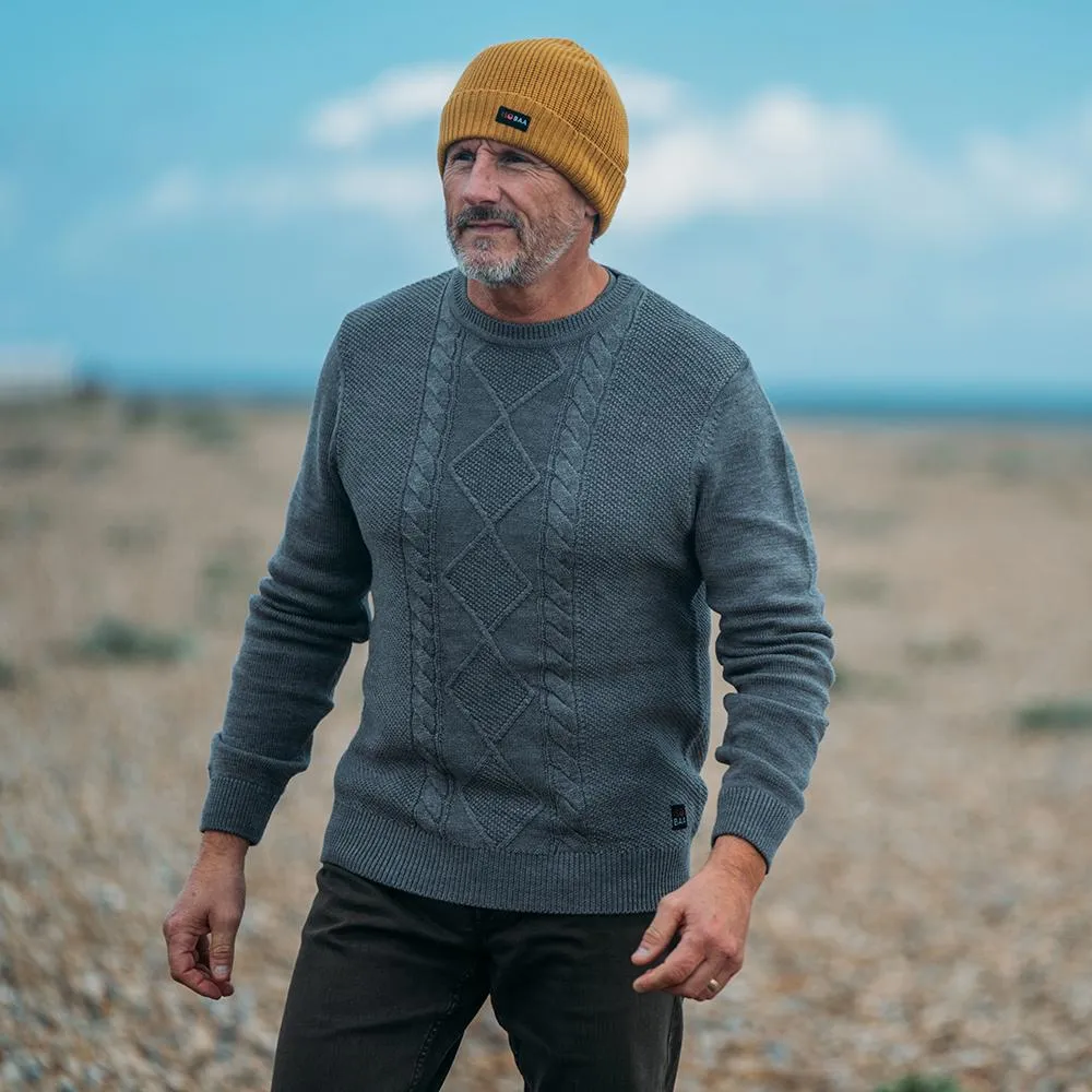 Mens Merino Cable Sweater (Charcoal)