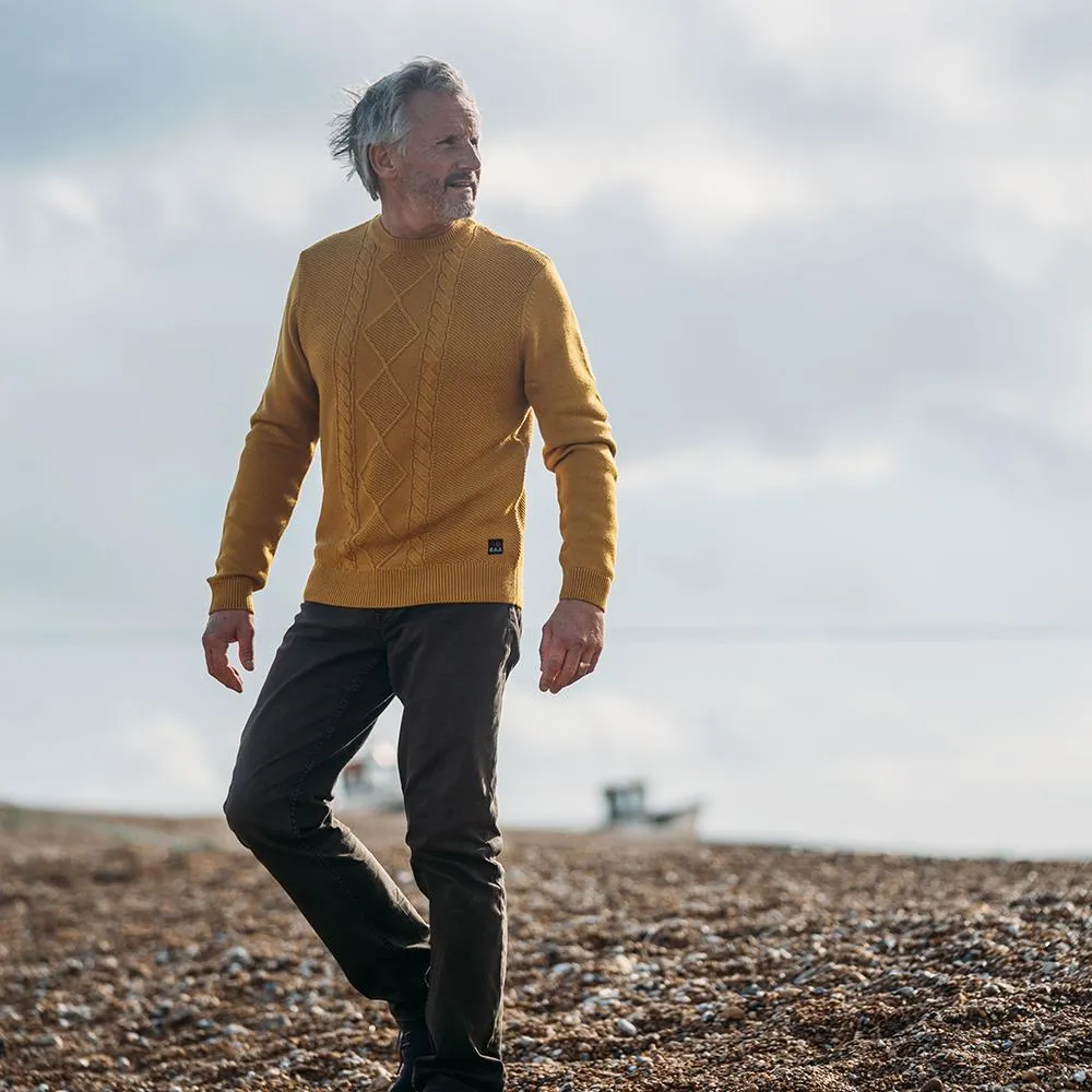 Mens Merino Cable Sweater (Mustard)