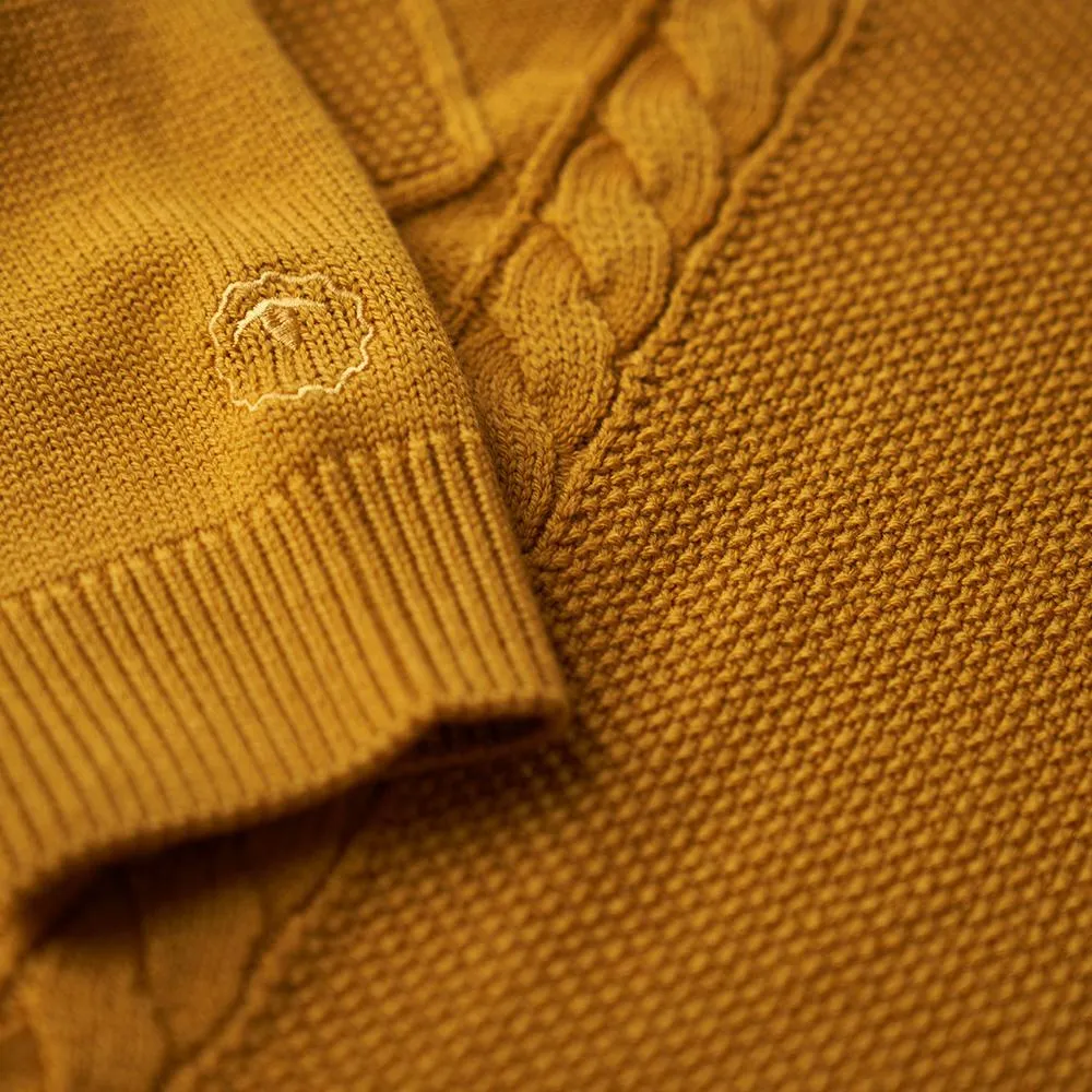 Mens Merino Cable Sweater (Mustard)