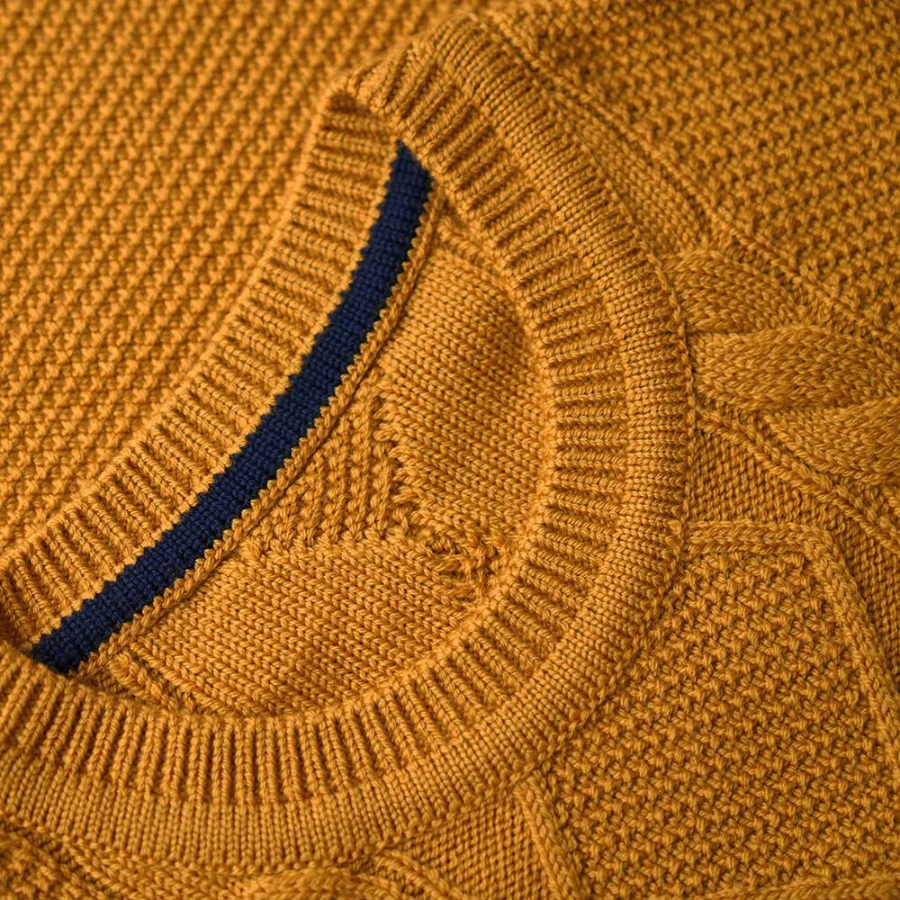 Mens Merino Cable Sweater (Mustard)