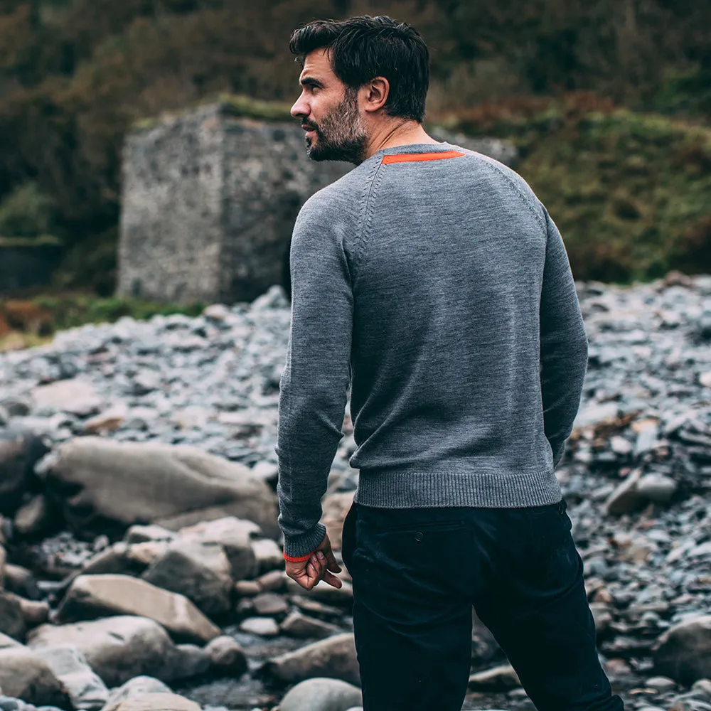 Mens Merino Crew Sweater (Charcoal/Orange)