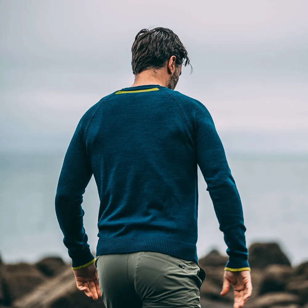 Mens Merino Crew Sweater (Petrol/Lime)