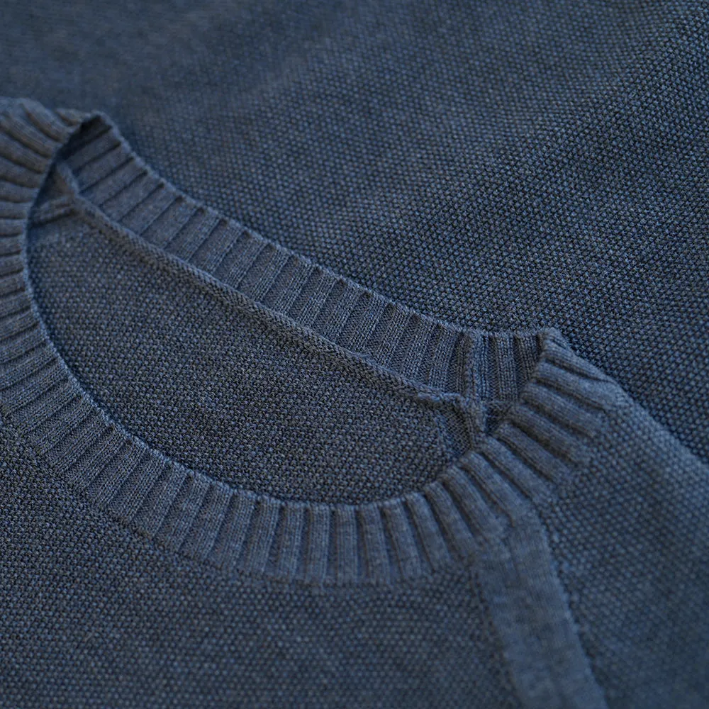 Mens Merino Moss Stitch Sweater (Denim/Navy)