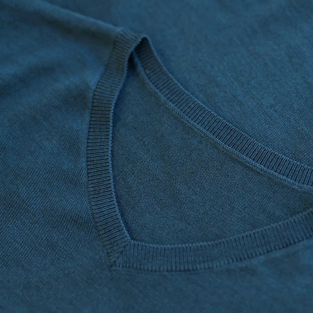 Mens Merino V Neck Sweater (Petrol/Sky)