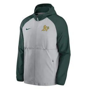 Men's Nike Oakland Athletics Mesh Logo Essential Full-Zip Hoodie Jacket - GREY/GREEN