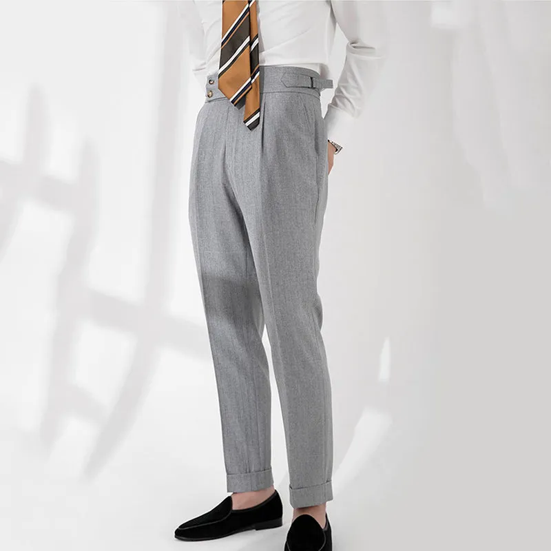 Men's Retro Slim High Waist Business Striped Casual Trousers