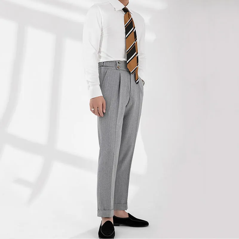 Men's Retro Slim High Waist Business Striped Casual Trousers