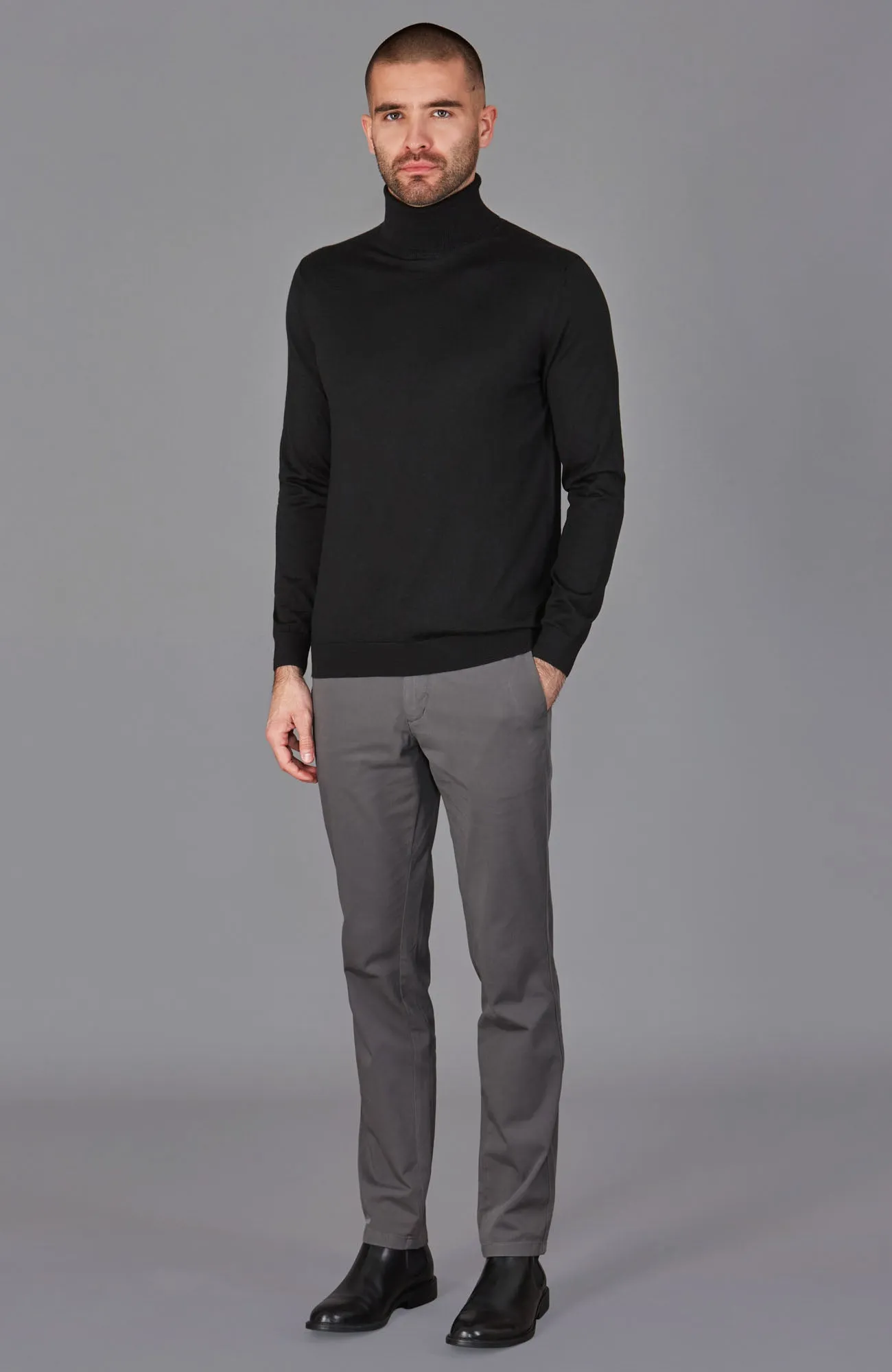 Mens Superfine Merino Silk Roll Neck Jumper