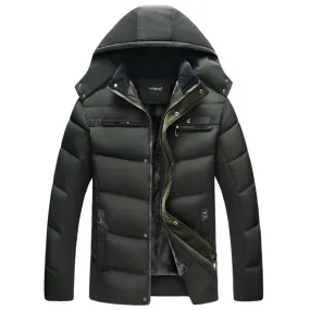 Mens Winter Zipper Coat with Detachable Hood