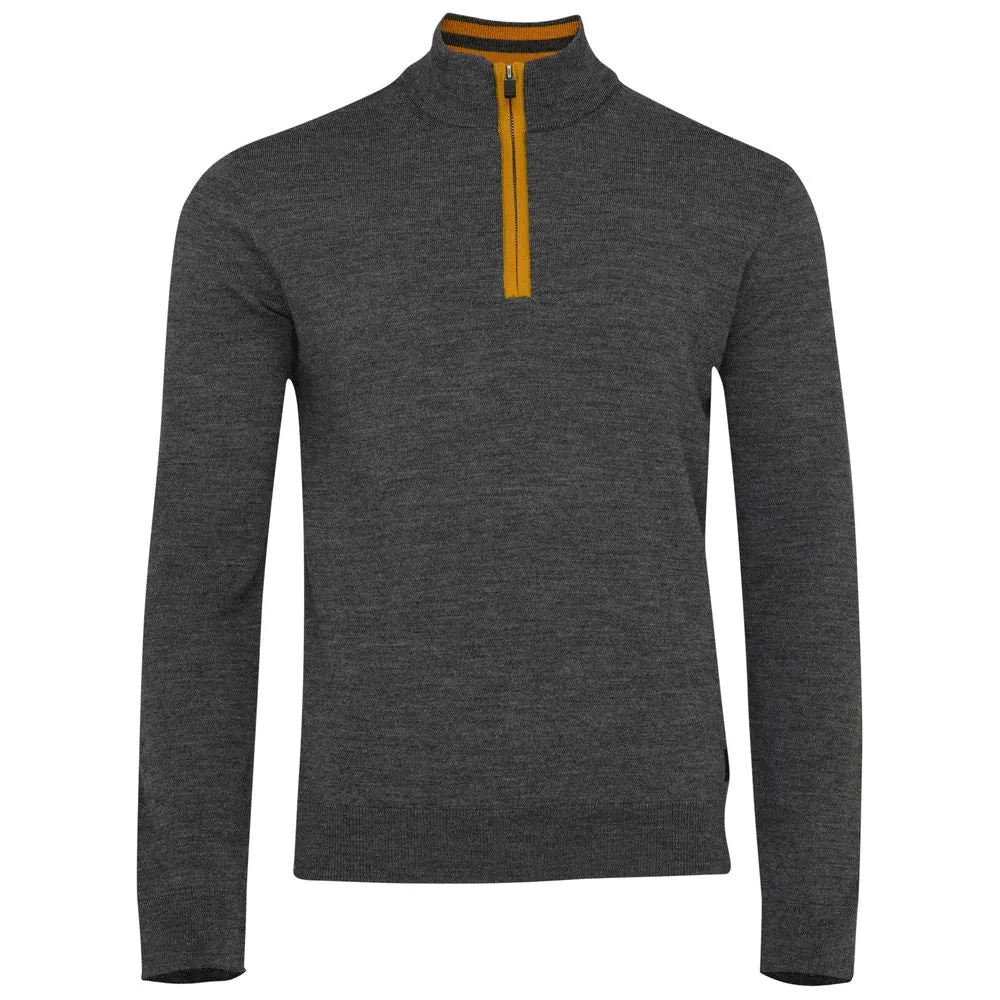 Mens Zip Neck Sweater (Smoke/Mustard)