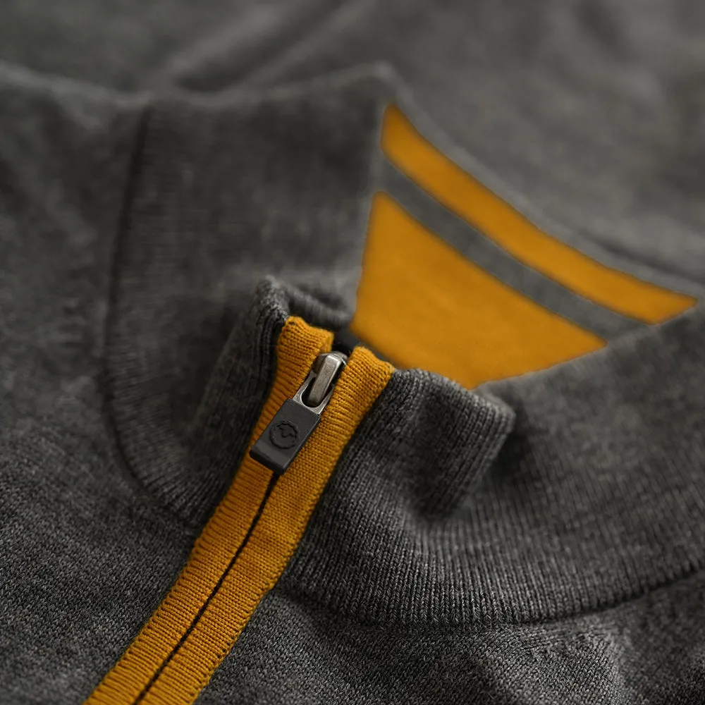 Mens Zip Neck Sweater (Smoke/Mustard)