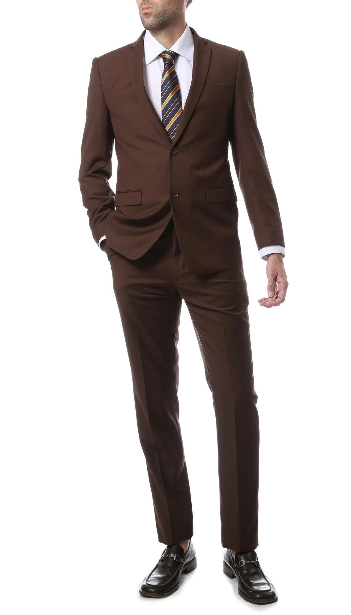 Mens ZNL22S 2pc 2 Button Slim Fit Brown Zonettie Suit