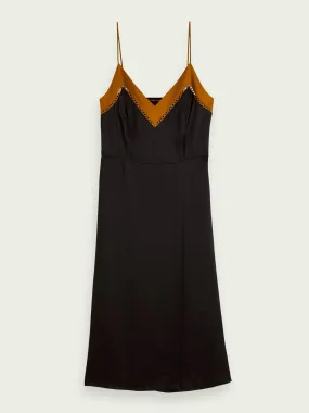 Midi wrap detail slip dress in Black