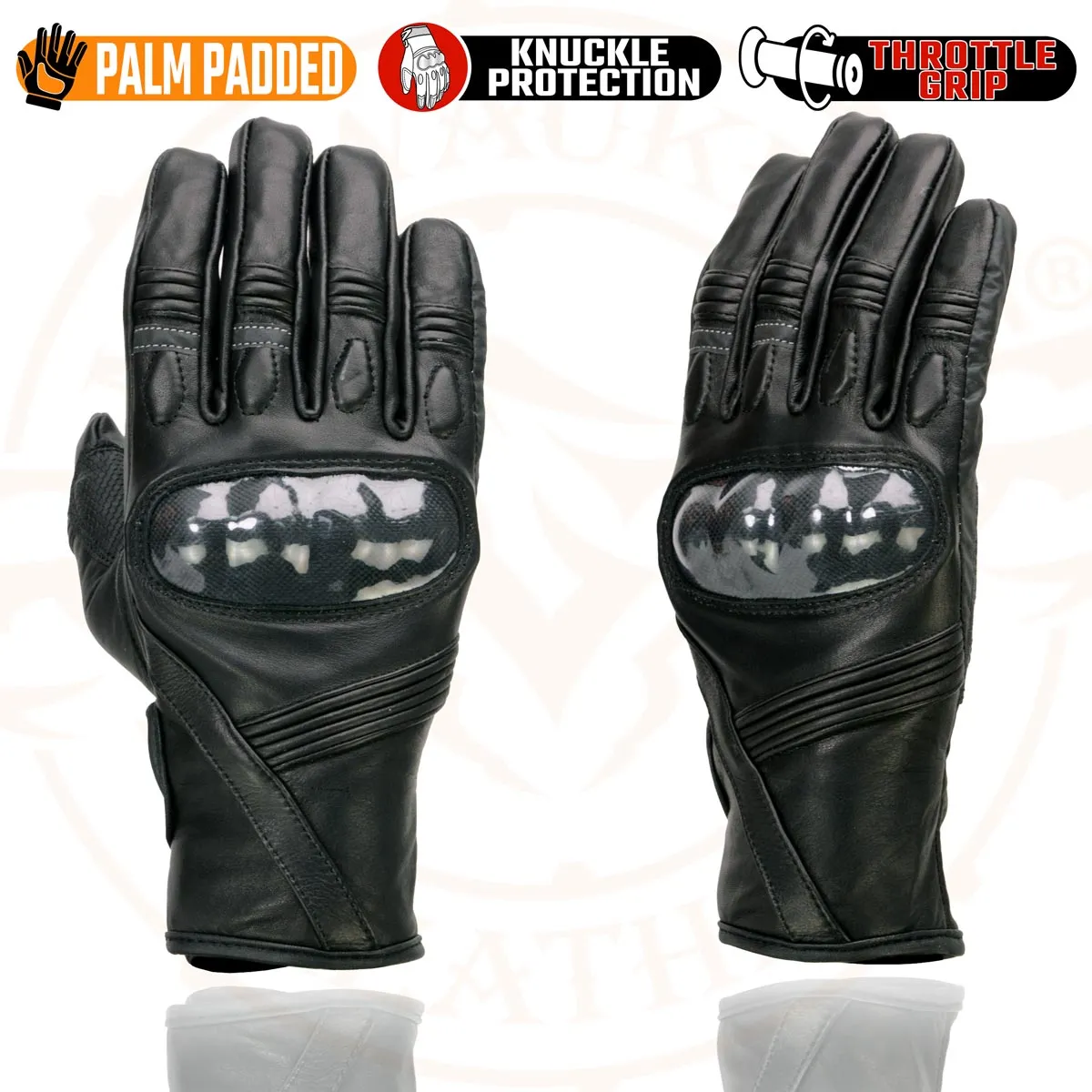 Milwaukee Leather MG7540 Men's Black Leather Protective Knuckle Racer Motorcycle Gloves W/ Elasticized Reflective Fingers