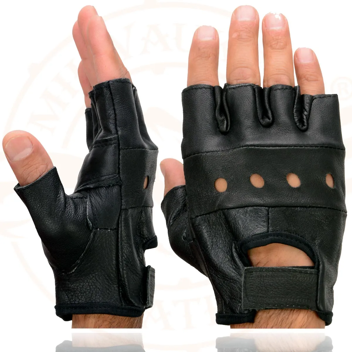 Milwaukee Leather SH355 Men's Motorcycle Black Leather Fingerless Gloves with Gel Palm