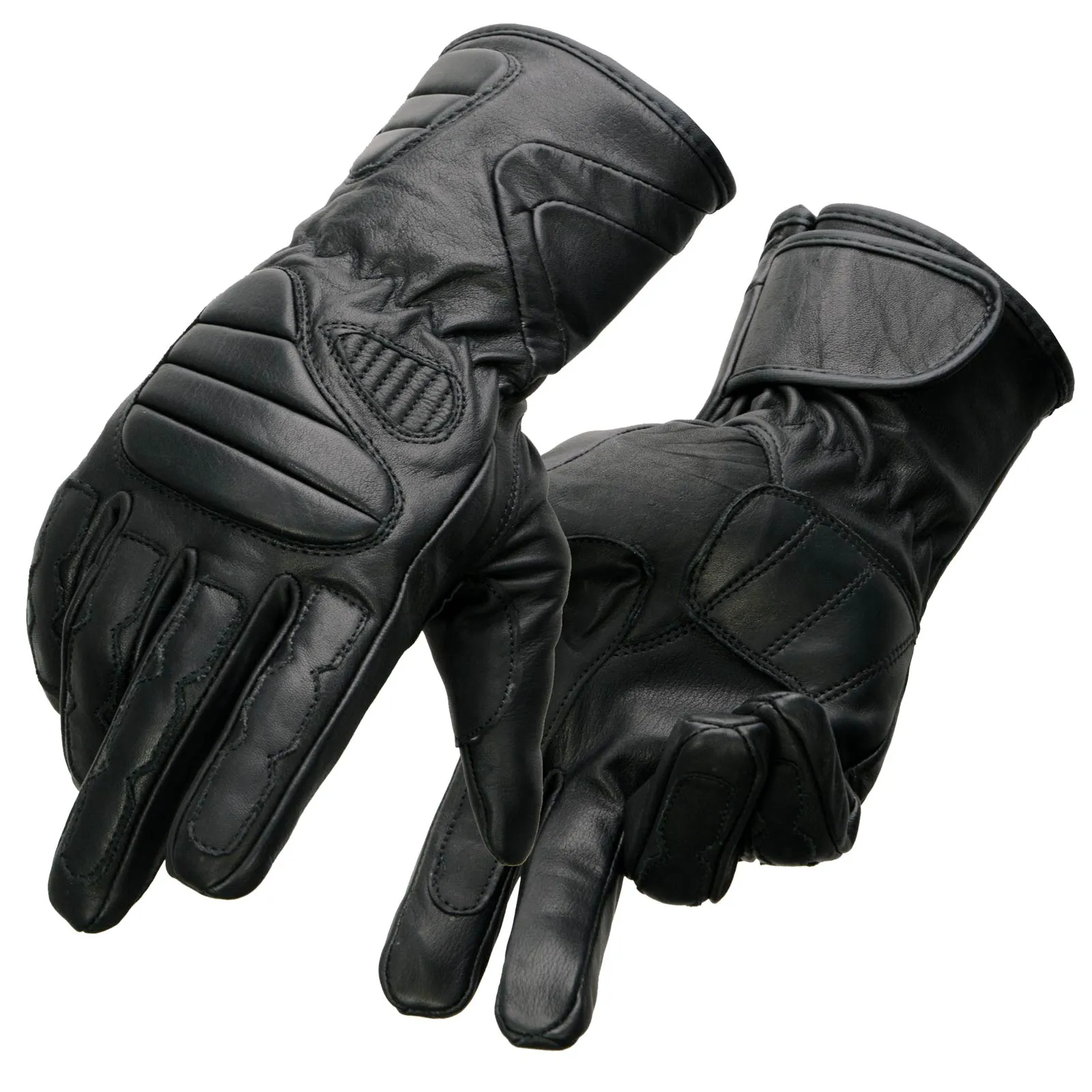 Milwaukee Leather SH451 Men's Black Leather Gauntlet Racing Motorcycle Hand Gloves with Wrist and Knuckle Padding Protection