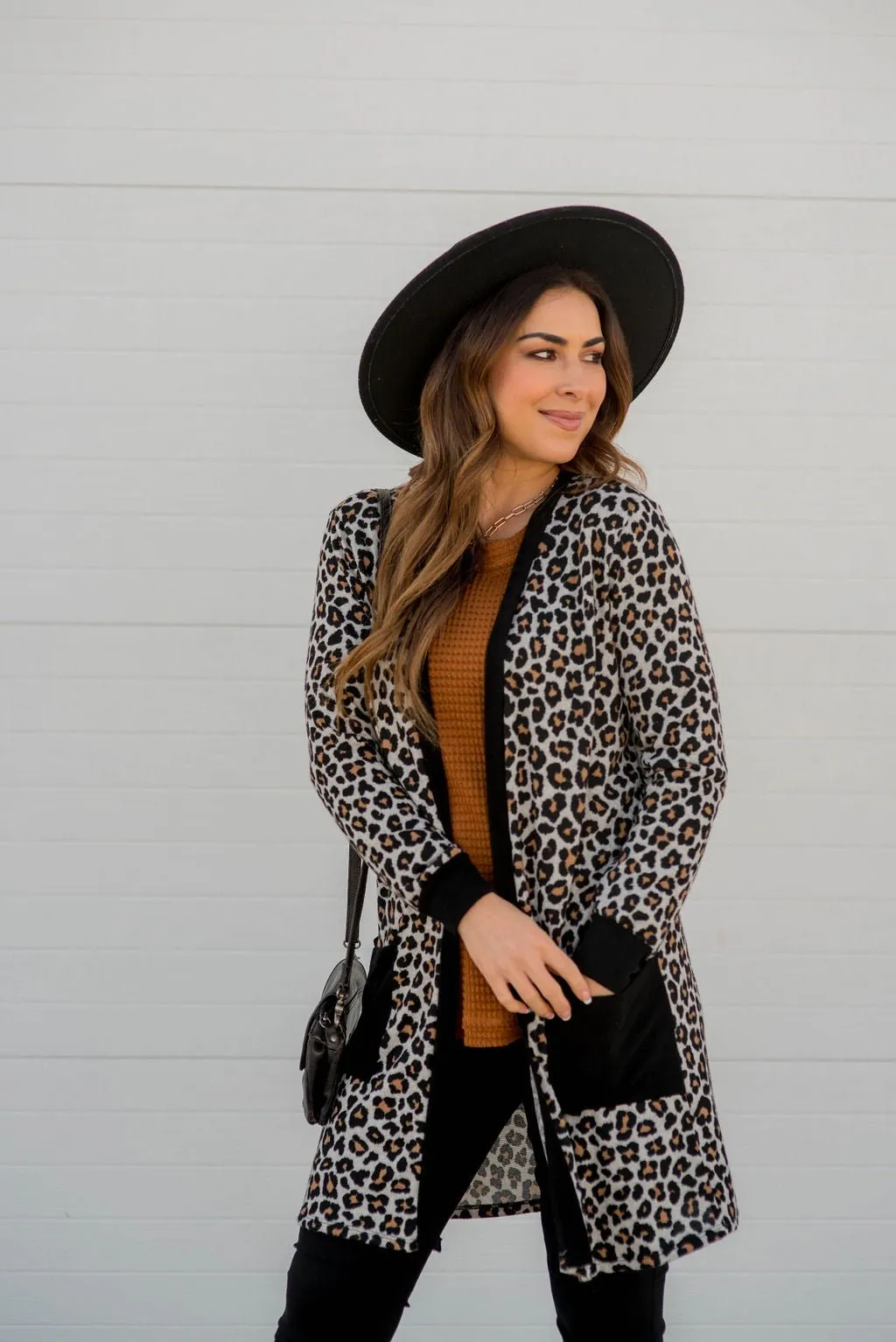 Mini Leopard Solid Trim Tunic Cardigan