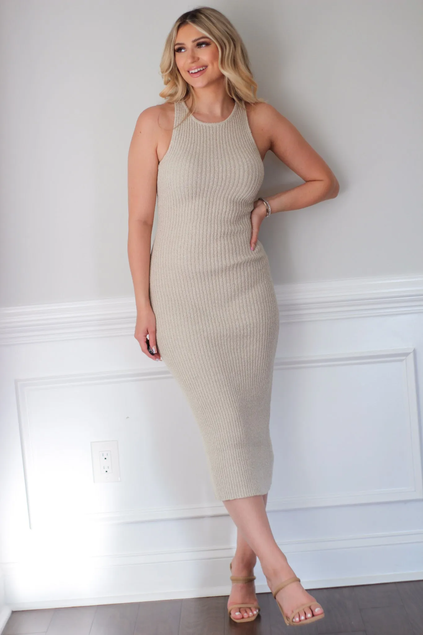 Morning In Mykonos Racer Front Midi Dress - Neutral