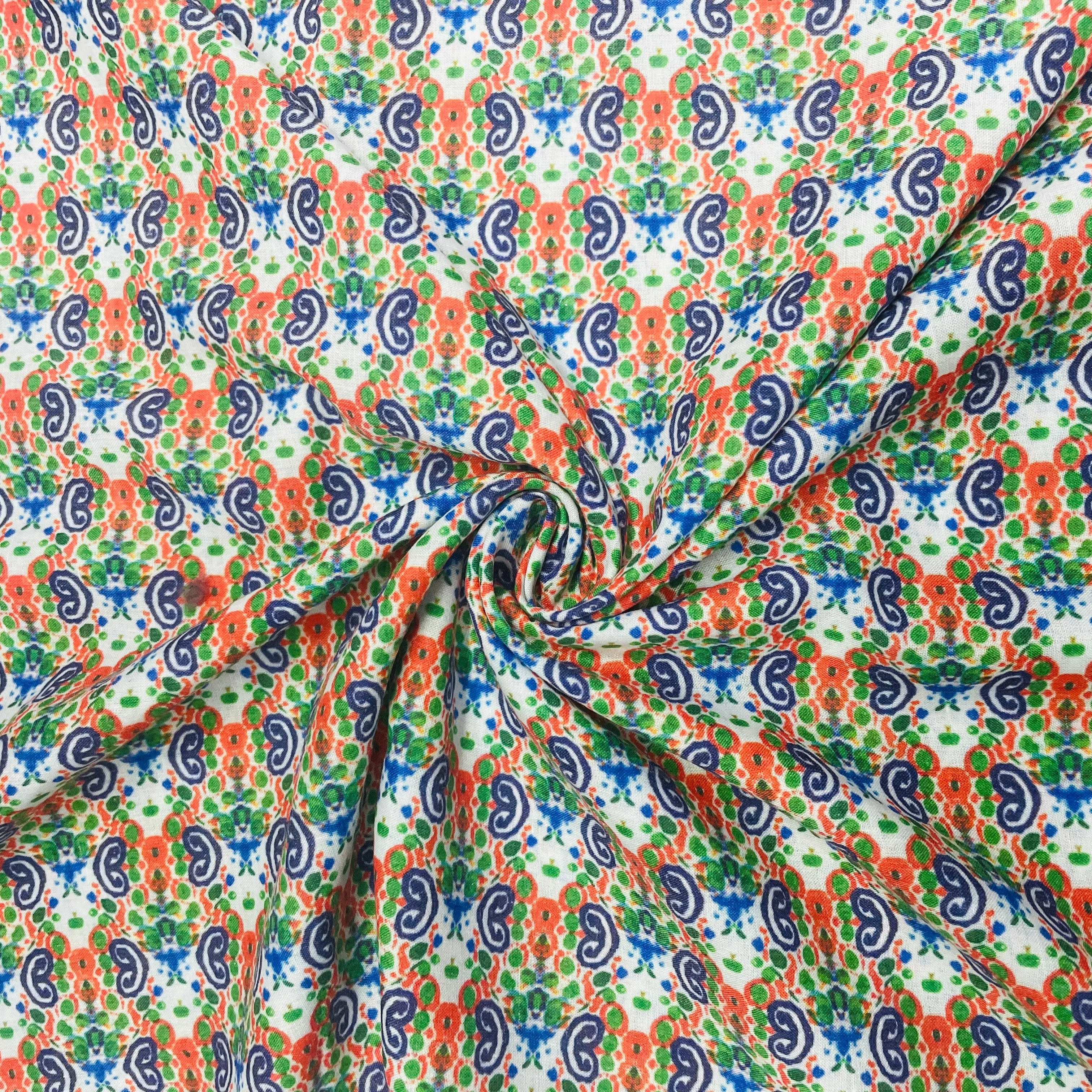 Multicolor Handblock Print Mulmul Fabric