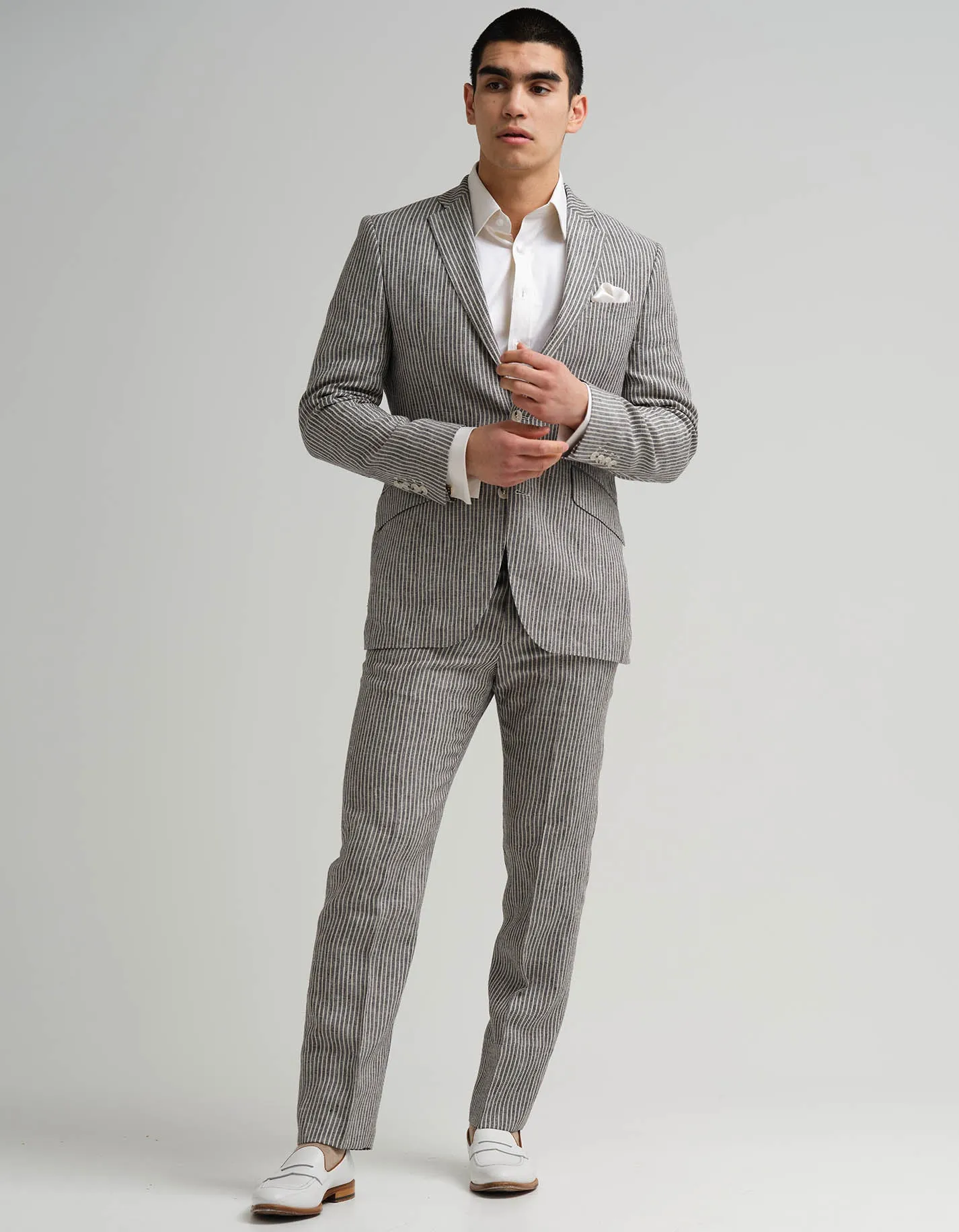 Navy & White Stripe Linen 2 Piece Suit