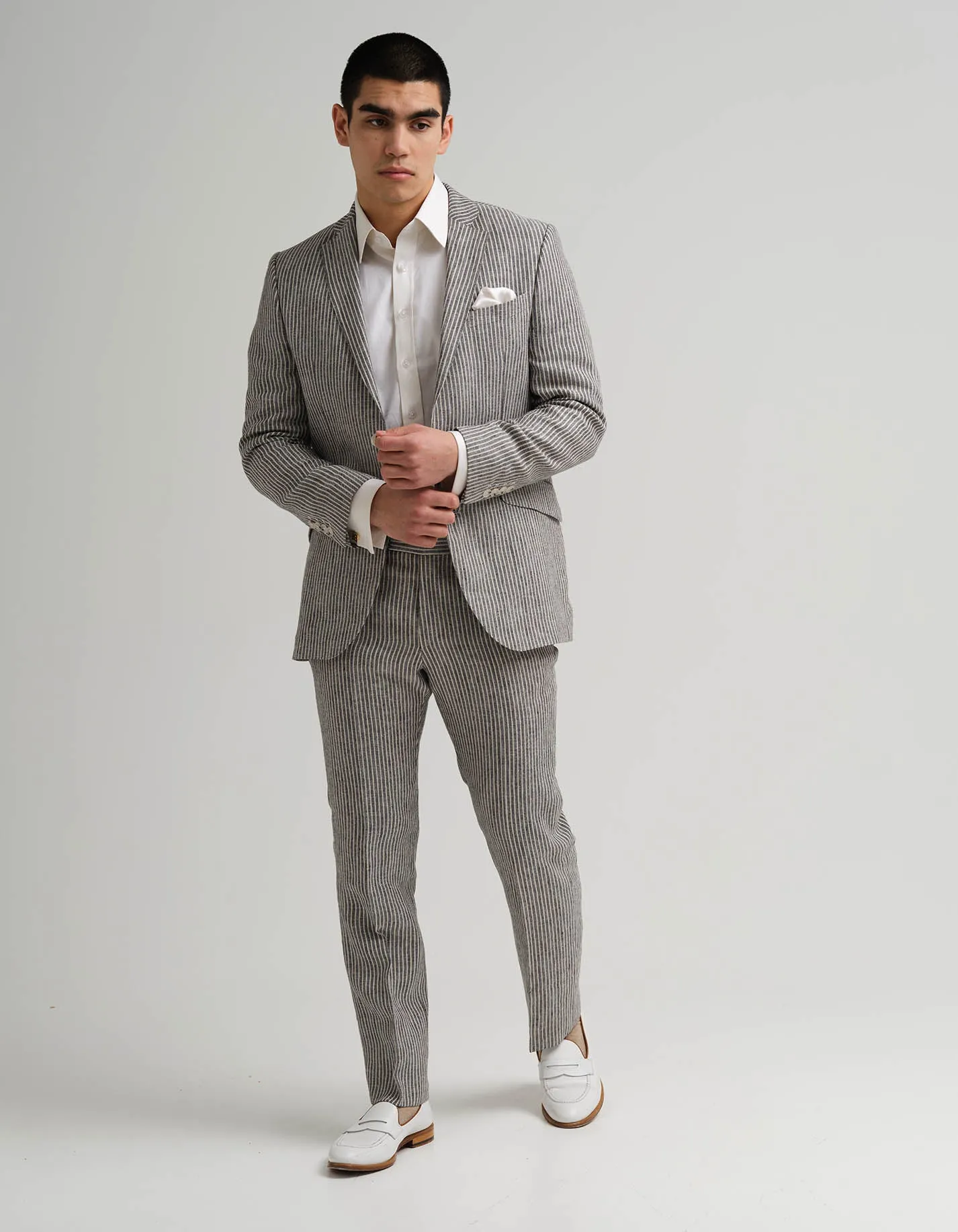 Navy & White Stripe Linen 2 Piece Suit