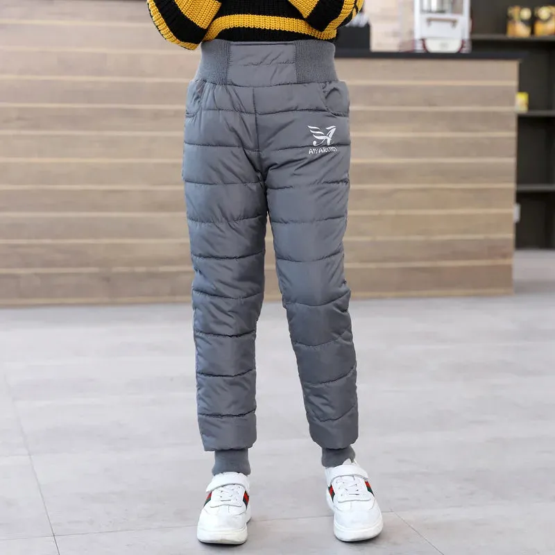 New Children's Down Cotton Pants Boys Padded Thickened Warm Trousers Winter Girls Fashion Casual Solid Color Sweatpants 3-12Y