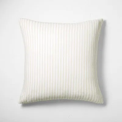 New - Euro Heavyweight Linen Blend Stripe Pillow Sham Natural - Casaluna