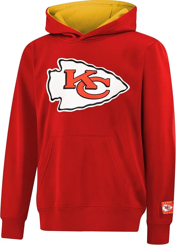 NFL Official Youth Super Soft Hoodie Sweatshirt Pullover - Warm Polyester Blend|Kansas City Chiefs