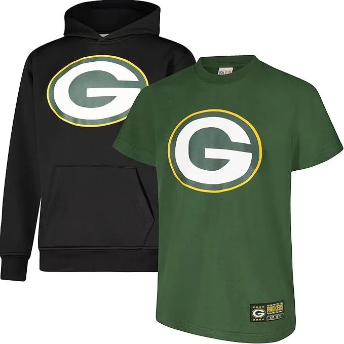 NFL Official Youth Super Soft T-Shirt & Hoodie Sweatshirt Set|Green Bay Packers