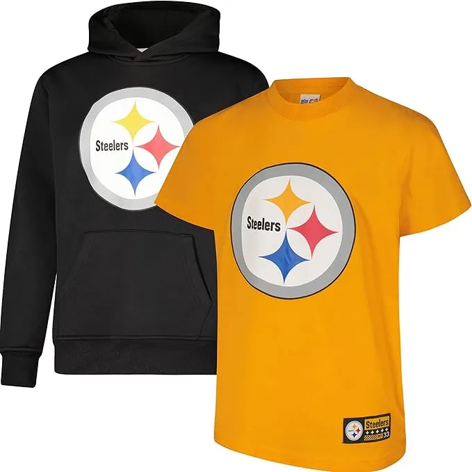 NFL Official Youth Super Soft T-Shirt & Hoodie Sweatshirt Set|Pittsburgh Steelers