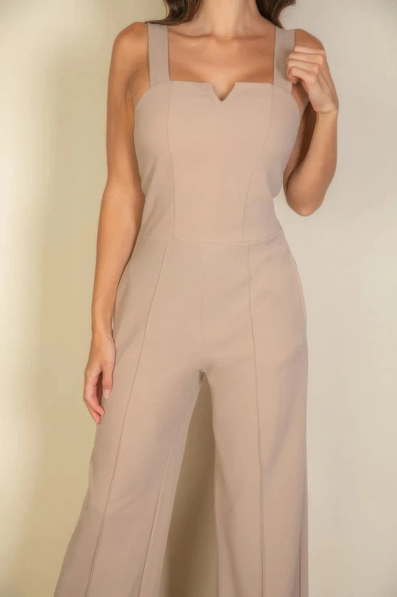 Notched neck cami jumpsuit for women