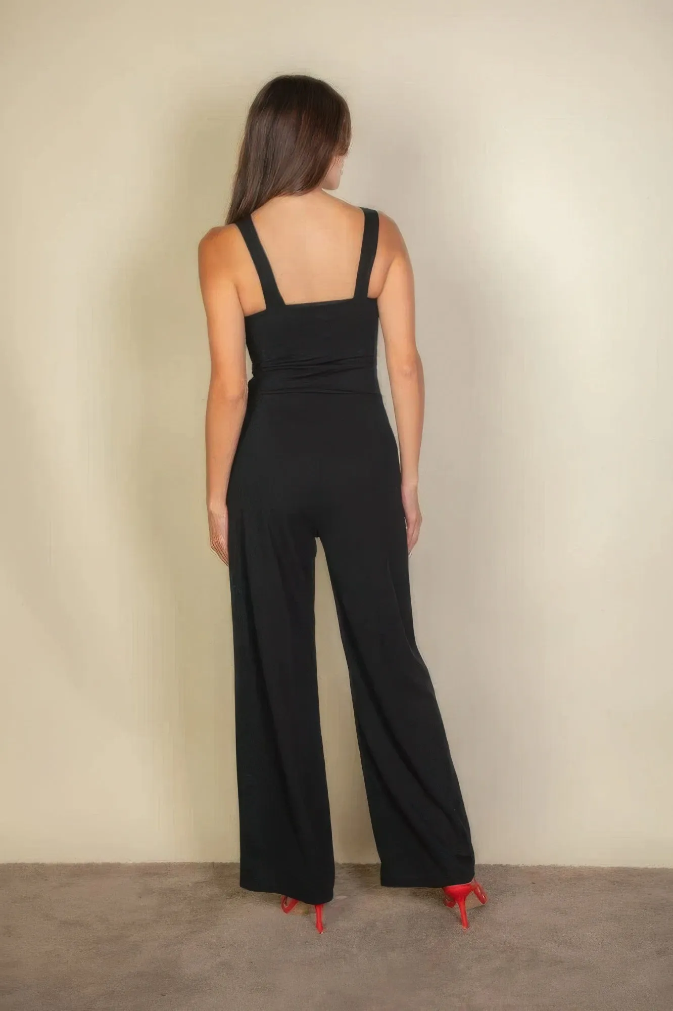 Notched neck cami jumpsuit for women