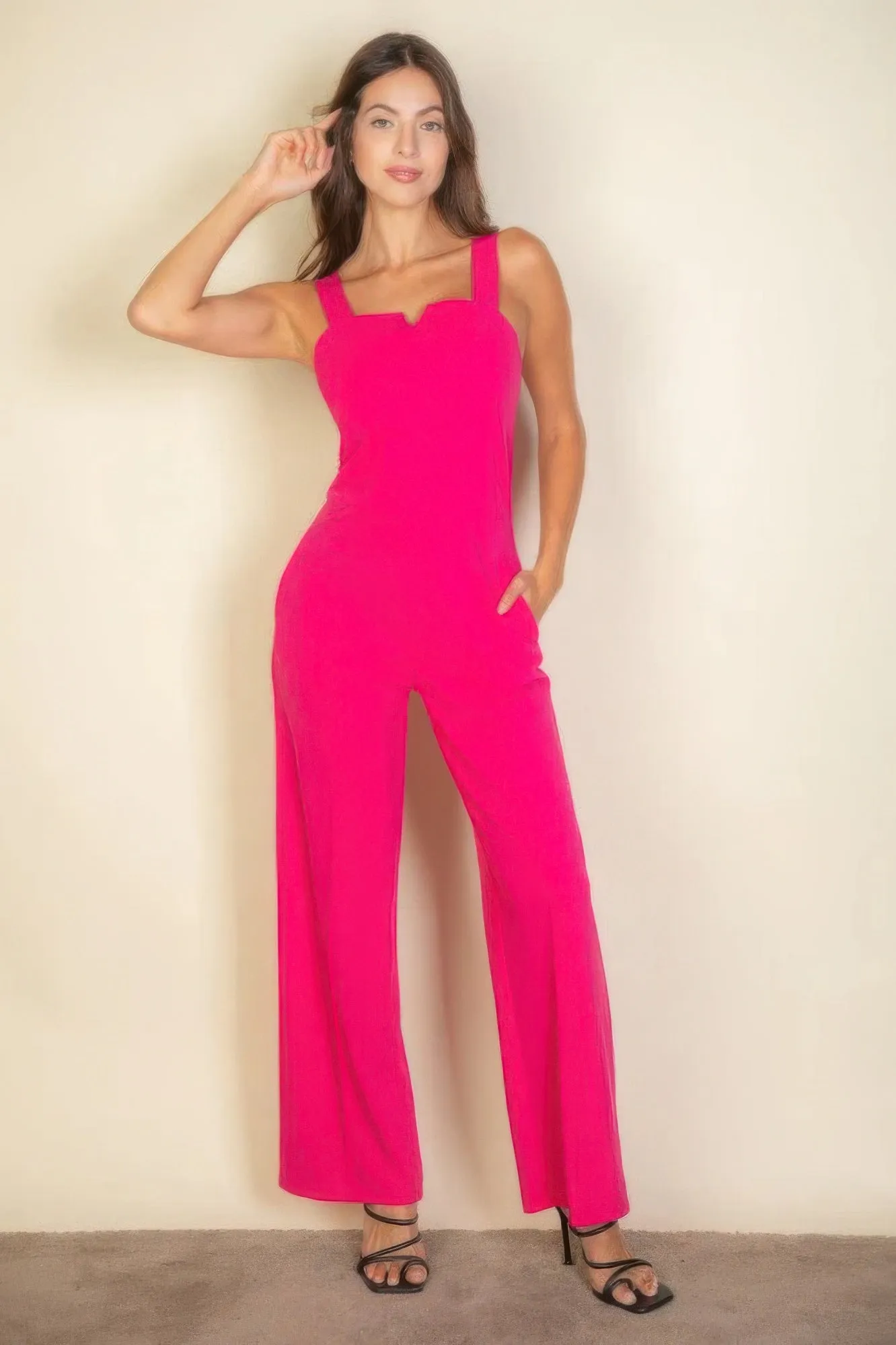 Notched neck cami jumpsuit for women