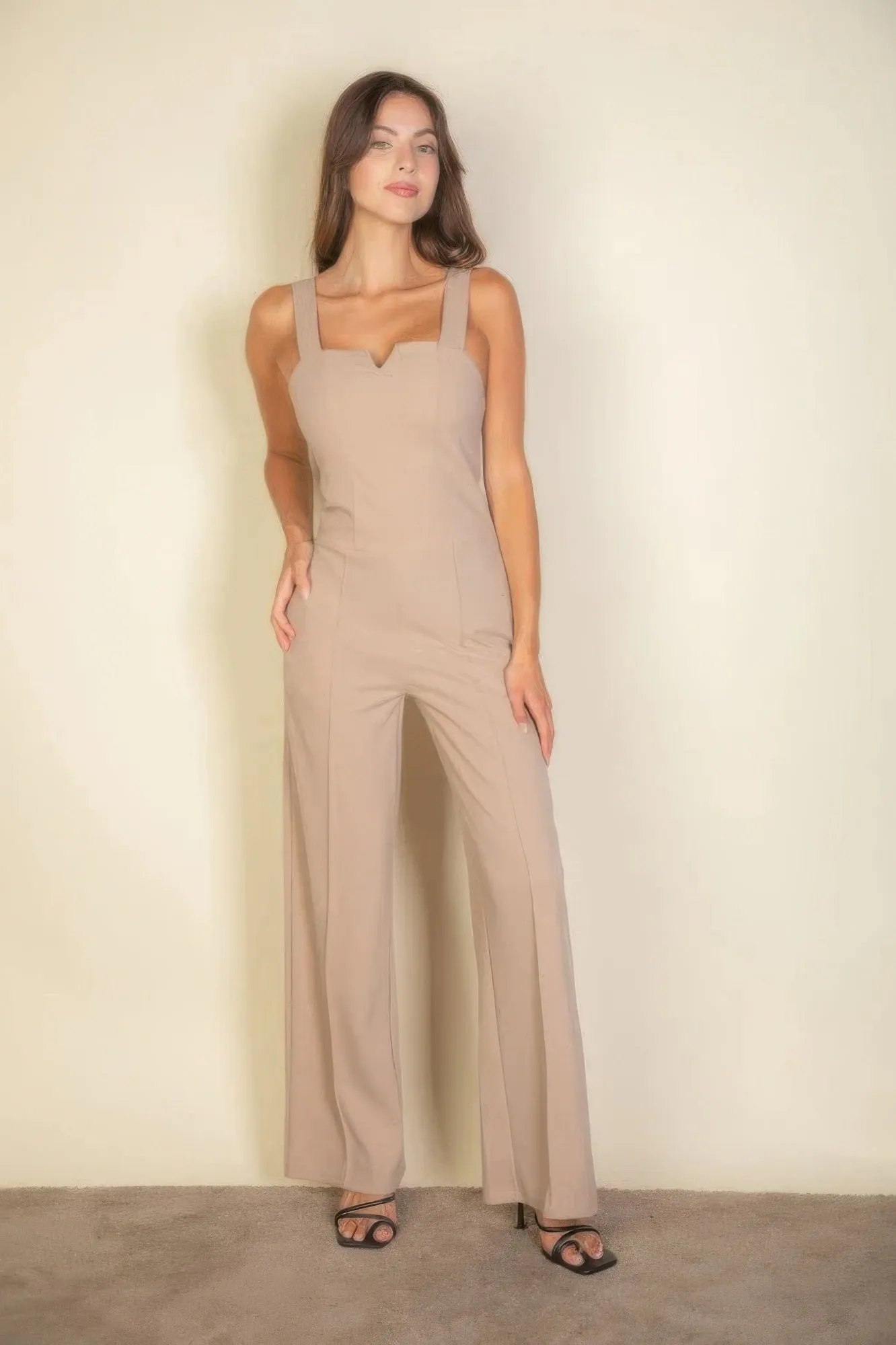 Notched neck cami jumpsuit for women