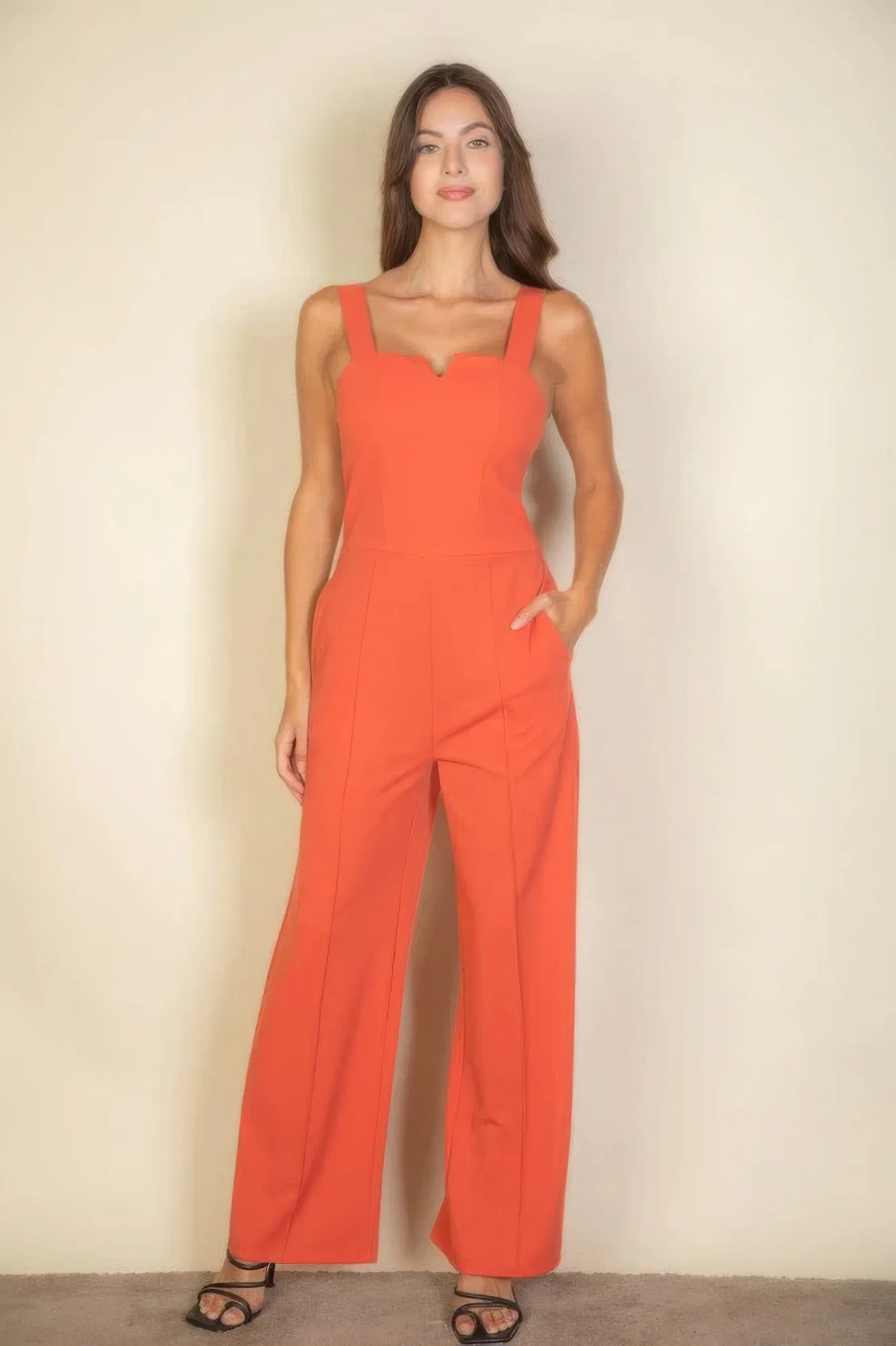 Notched neck cami jumpsuit for women