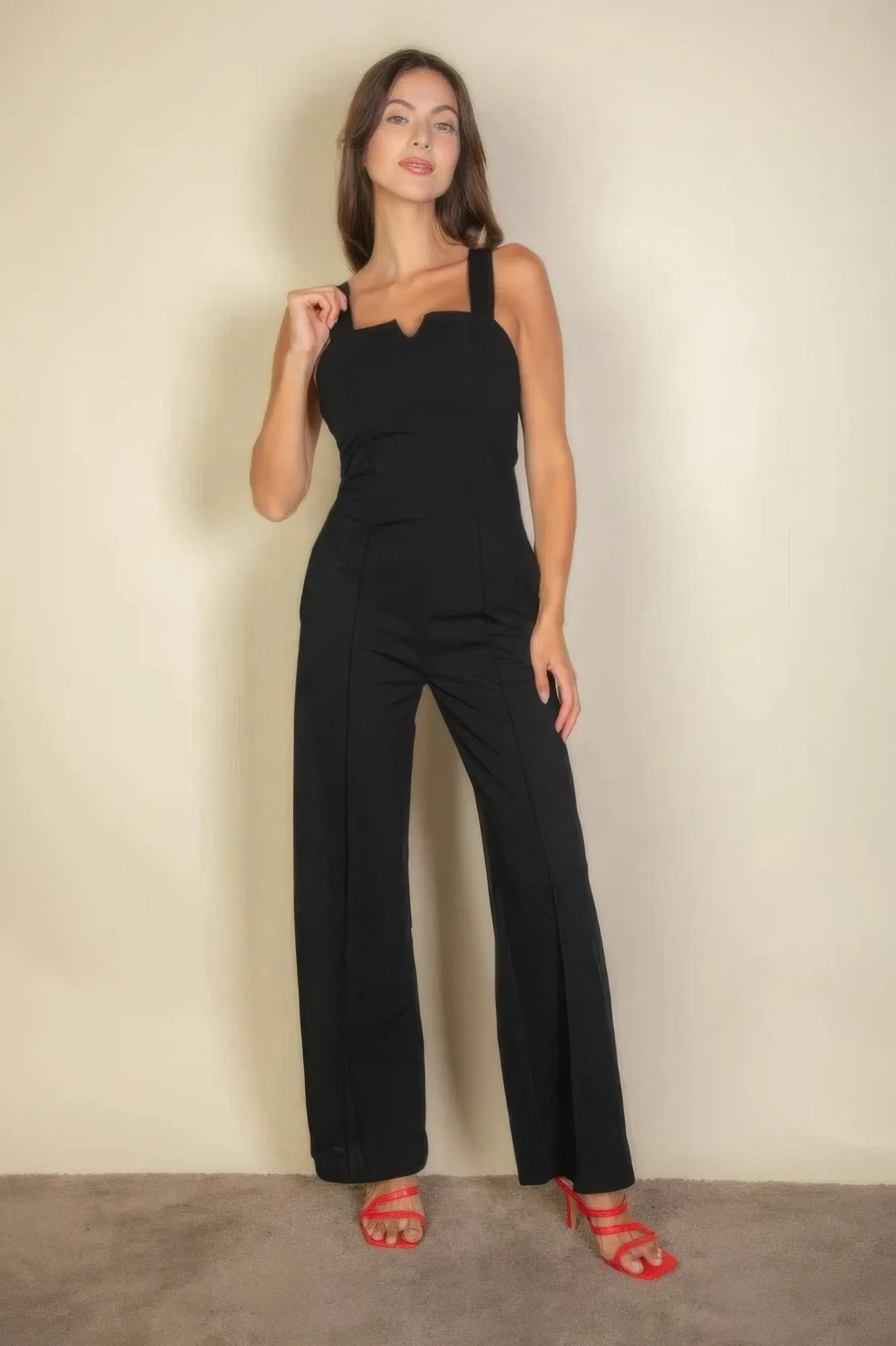 Notched neck cami jumpsuit for women