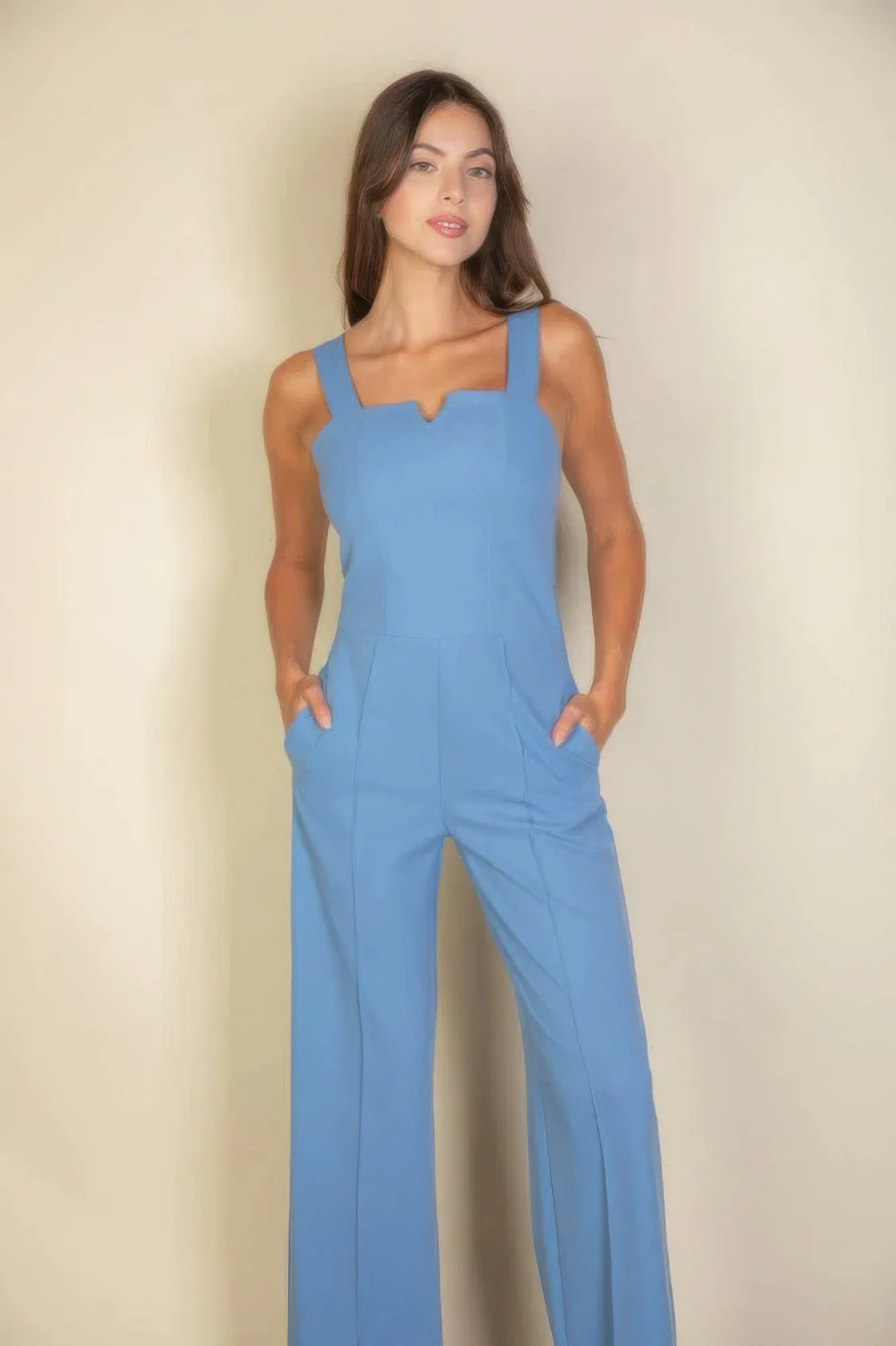 Notched neck cami jumpsuit for women